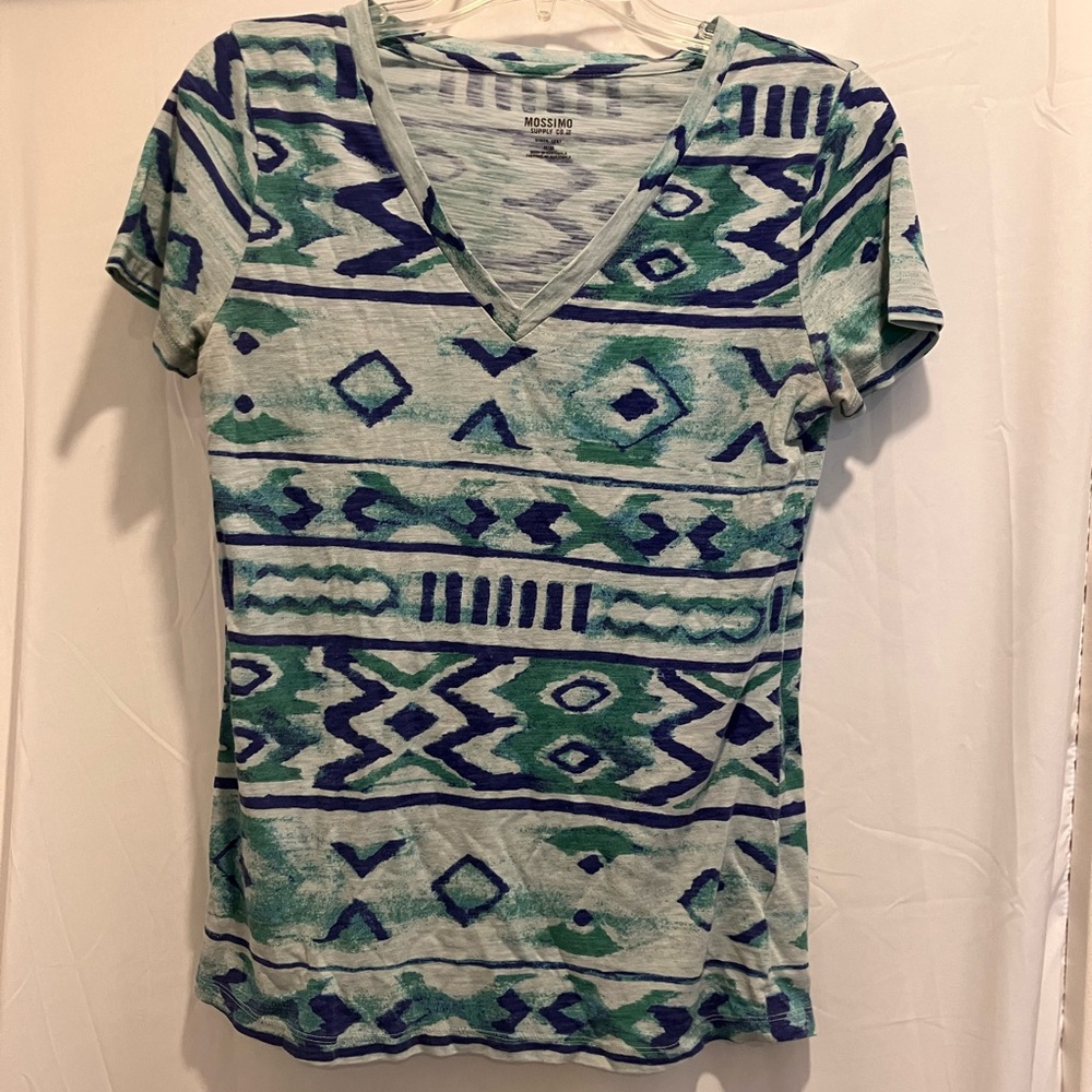 Mossimo Aztec Print Teal V-Neck Tee